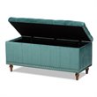 Bowery Hill Velvet Teal Blue Ottoman Bench Rectangular Button Tufted 41.73