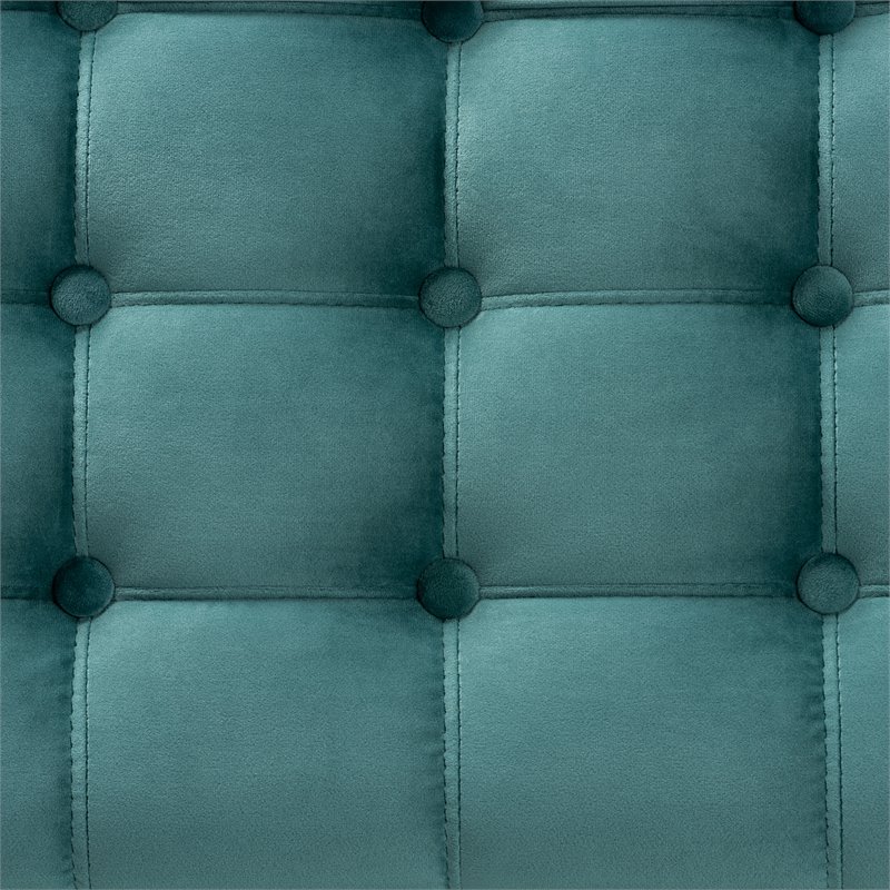 Bowery Hill Velvet Teal Blue Ottoman Bench Rectangular Button Tufted 41.73
