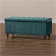Bowery Hill Velvet Teal Blue Ottoman Bench Rectangular Button Tufted 41.73