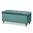 Bowery Hill Velvet Teal Blue Ottoman Bench Rectangular Button Tufted 41.73