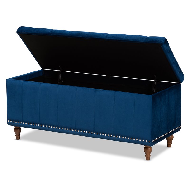 Bowery Hill Navy Blue Velvet Upholstered Storage Ottoman Bench