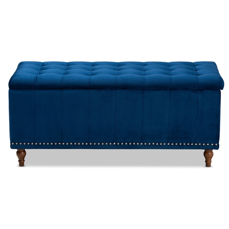 Bowery Hill Navy Blue Velvet Upholstered Storage Ottoman Bench