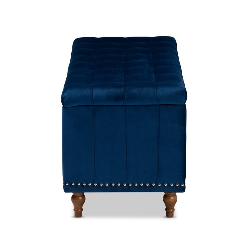 Bowery Hill Navy Blue Velvet Upholstered Storage Ottoman Bench