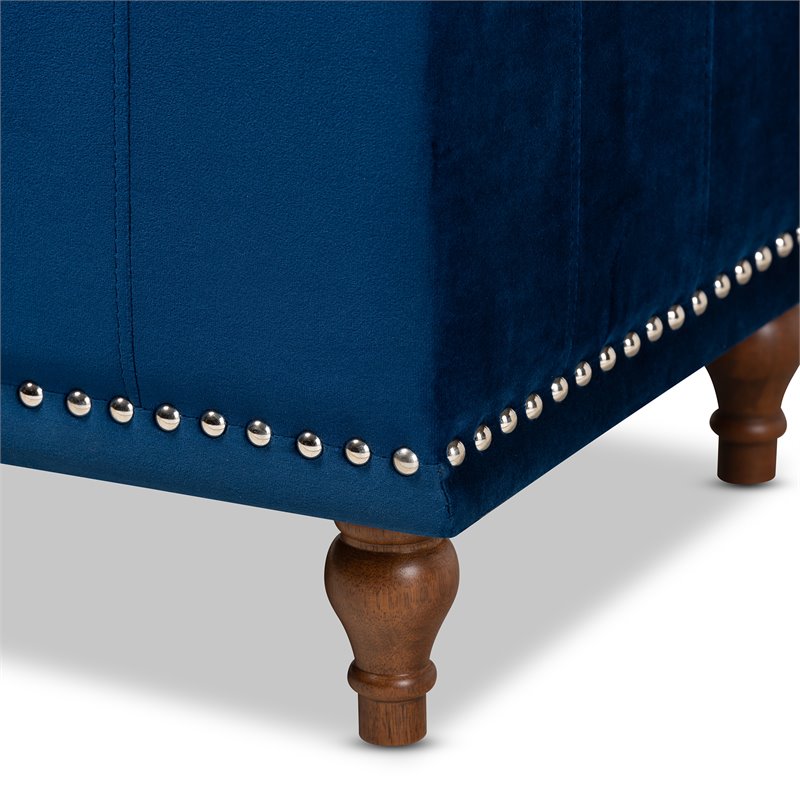 Bowery Hill Navy Blue Velvet Upholstered Storage Ottoman Bench