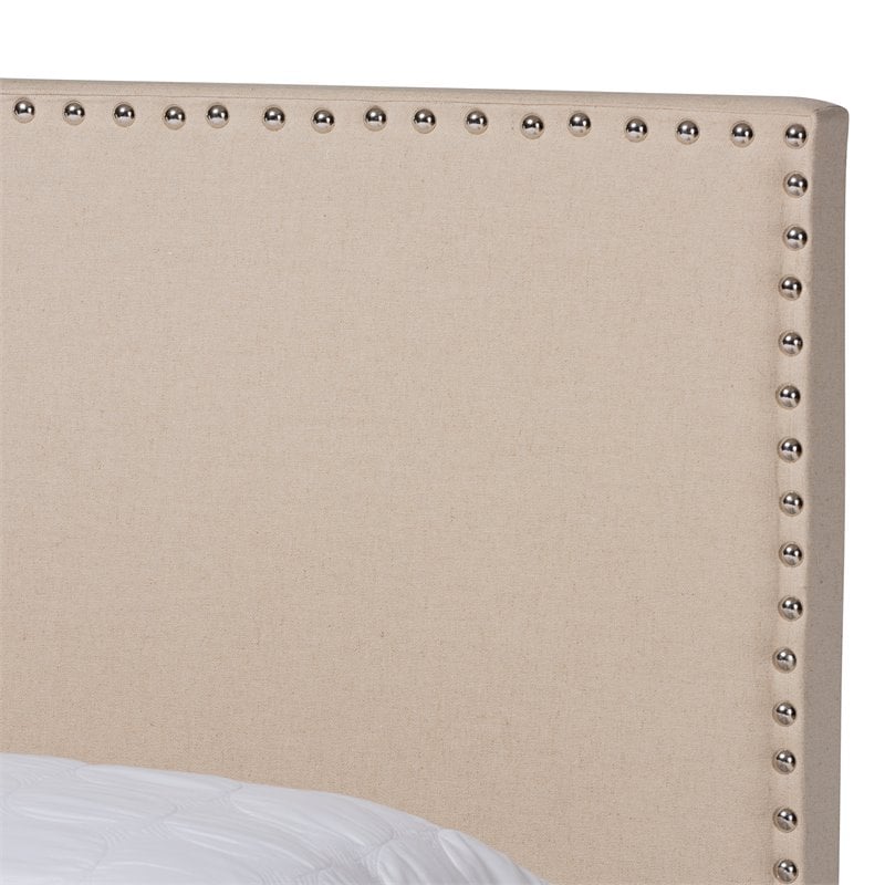 Bowery Hill Full Size Beige Linen Panel Bed with Nailhead Trim