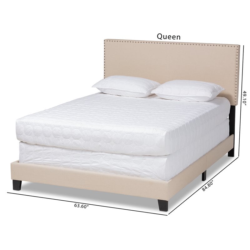 Bowery Hill Full Size Beige Linen Panel Bed with Nailhead Trim
