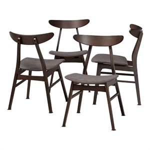 Bowery Hill 17.91&quot Mid-Century Wood Dining Chair in Dark Oak/Gray (Set of 4)