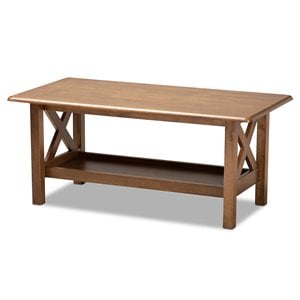 Bowery Hill Transitional Walnut Brown Finished Rectangular Wood Coffee Table
