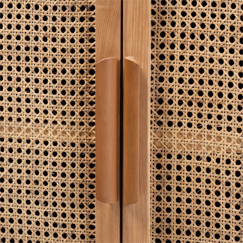 Bowery Hill Mid-Century 2-Door Wood/Rattan Storage Cabinet in Oak