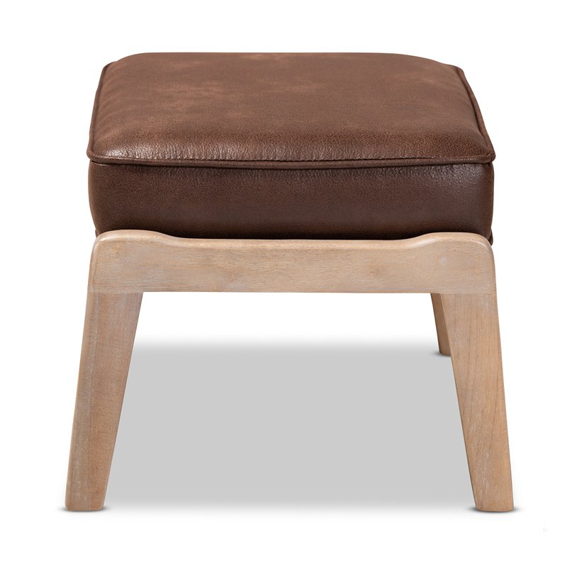 Bowery Hill Dark Brown Faux Leather Upholstered Oak Wood Ottoman