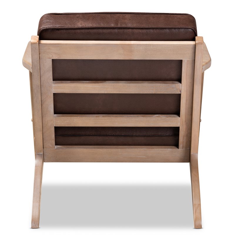 Bowery Hill Dark Brown Faux Leather Oak Armchair and Ottoman Set