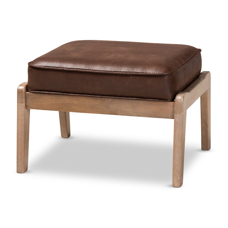 Bowery Hill Dark Brown Faux Leather Oak Armchair and Ottoman Set