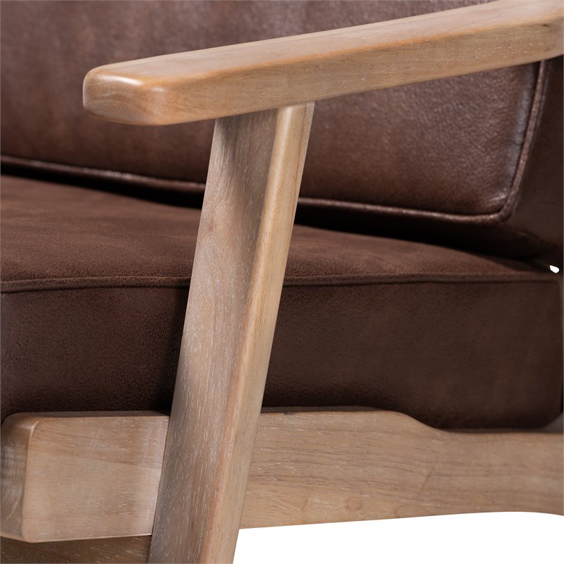 Bowery Hill Dark Brown Faux Leather Oak Armchair and Ottoman Set
