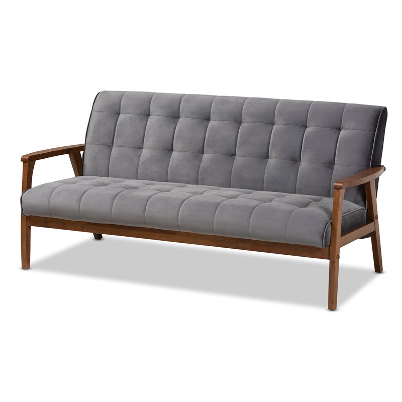 Bowery Hill Grey Velvet Upholstered Wood 3-Piece Living Room Set