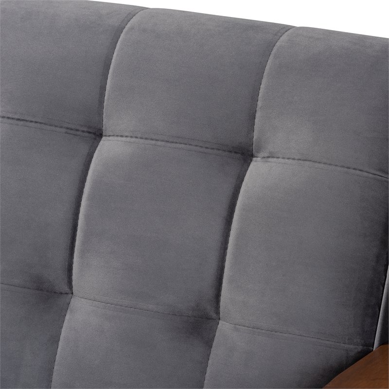 Bowery Hill Grey Velvet Upholstered Wood 3-Piece Living Room Set