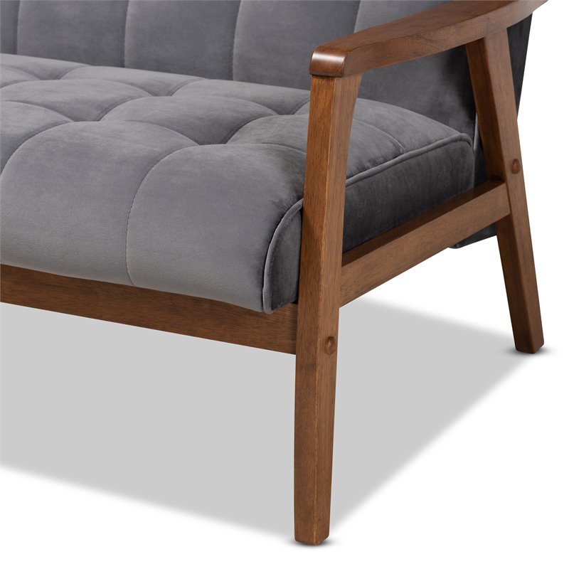 Bowery Hill Grey Velvet Upholstered Wood 3-Piece Living Room Set