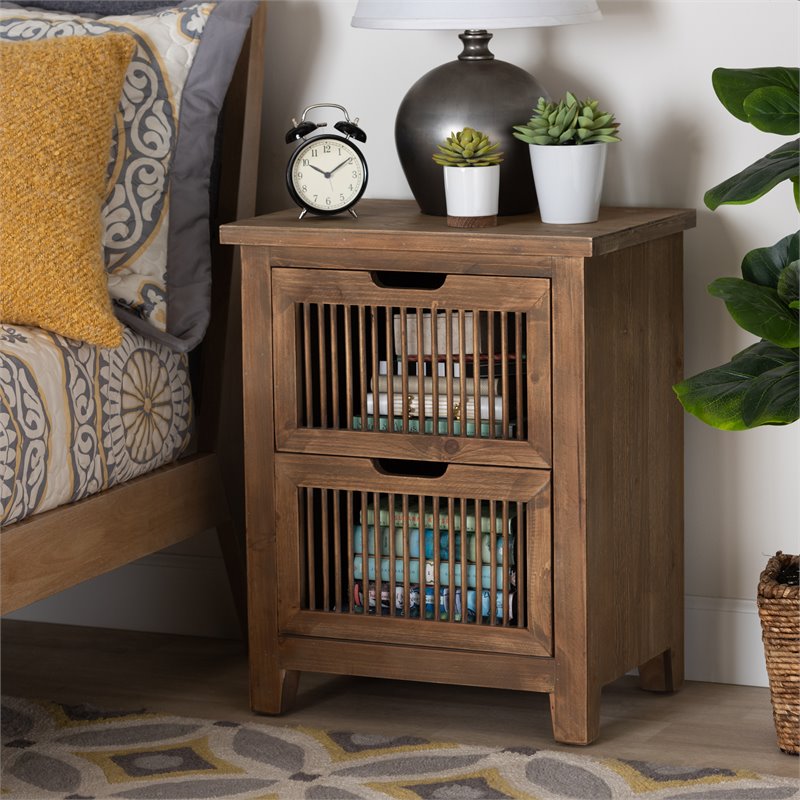 Bowery Hill Medium Oak Finished 2-Drawer Wood Spindle Nightstand