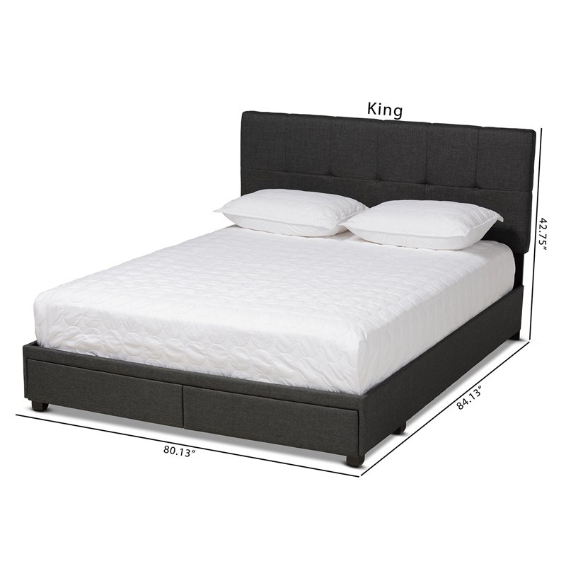 Bowery Hill Modern Fabric Tufted Platform Storage Queen Bed in Dark Gray
