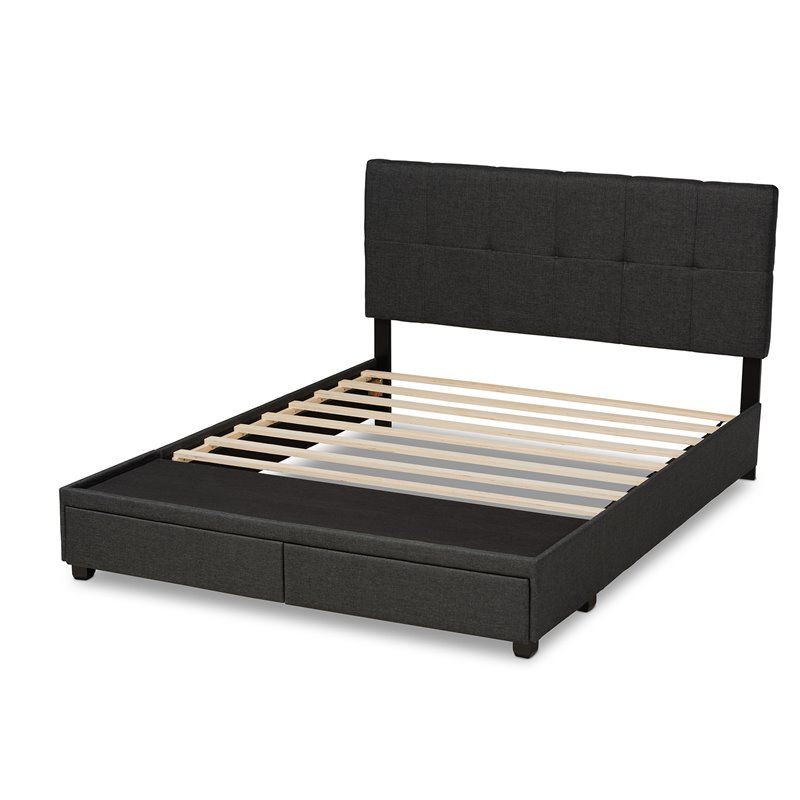 Bowery Hill Modern Fabric Tufted Platform Storage Queen Bed in Dark Gray