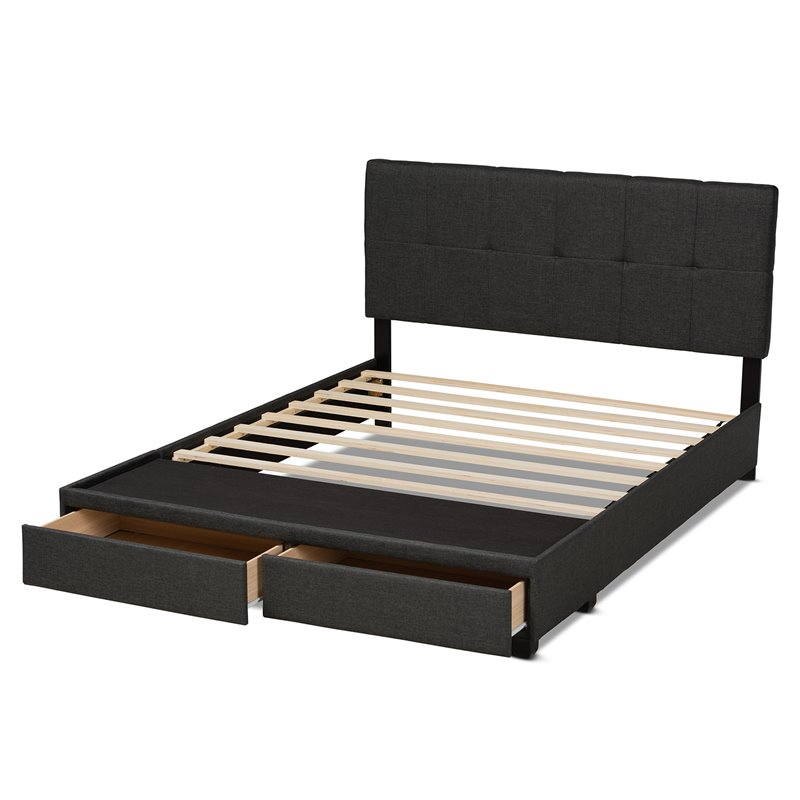 Bowery Hill Modern Fabric Tufted Platform Storage Queen Bed in Dark Gray