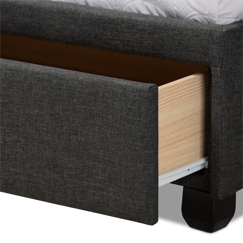 Bowery Hill Modern Fabric Tufted Platform Storage Queen Bed in Dark Gray