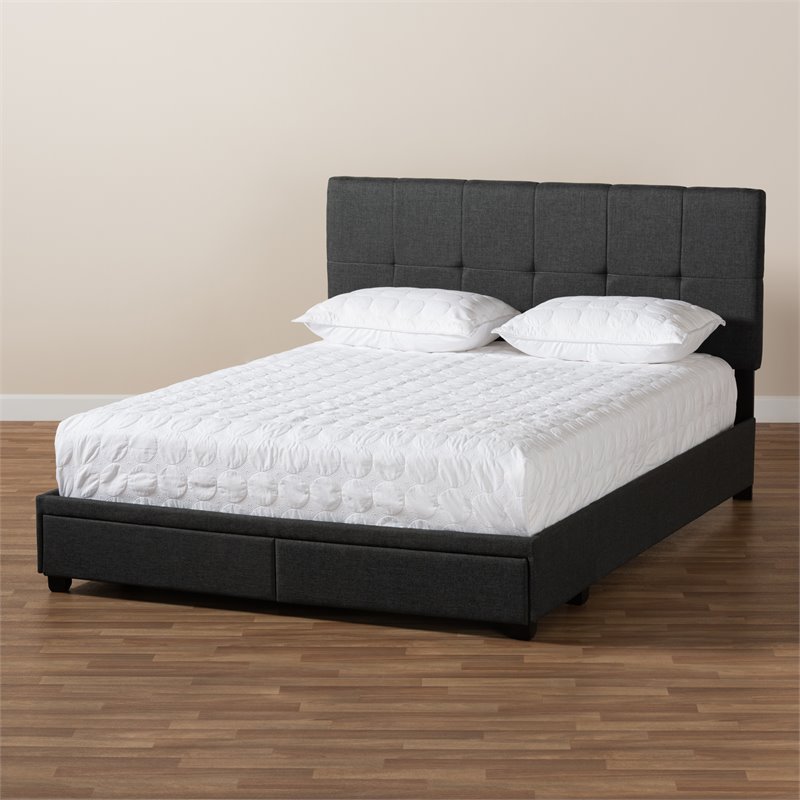 Bowery Hill Modern Fabric Tufted Platform Storage Queen Bed in Dark Gray