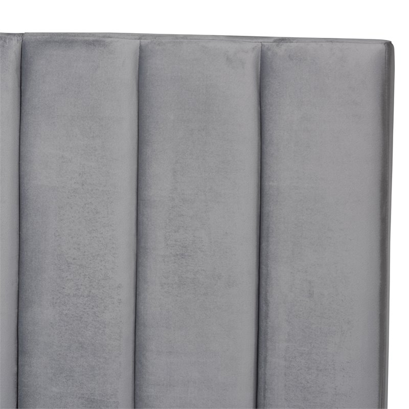 Bowery Hill Contemporary Velvet King Size Panel Bed w/ Tufted Headboard in Gray