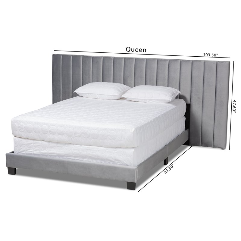Bowery Hill Contemporary Velvet King Size Panel Bed w/ Tufted Headboard in Gray
