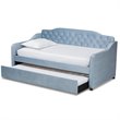 Bowery Hill Traditional Velvet Twin Size Tufted Daybed with Trundle in Blue