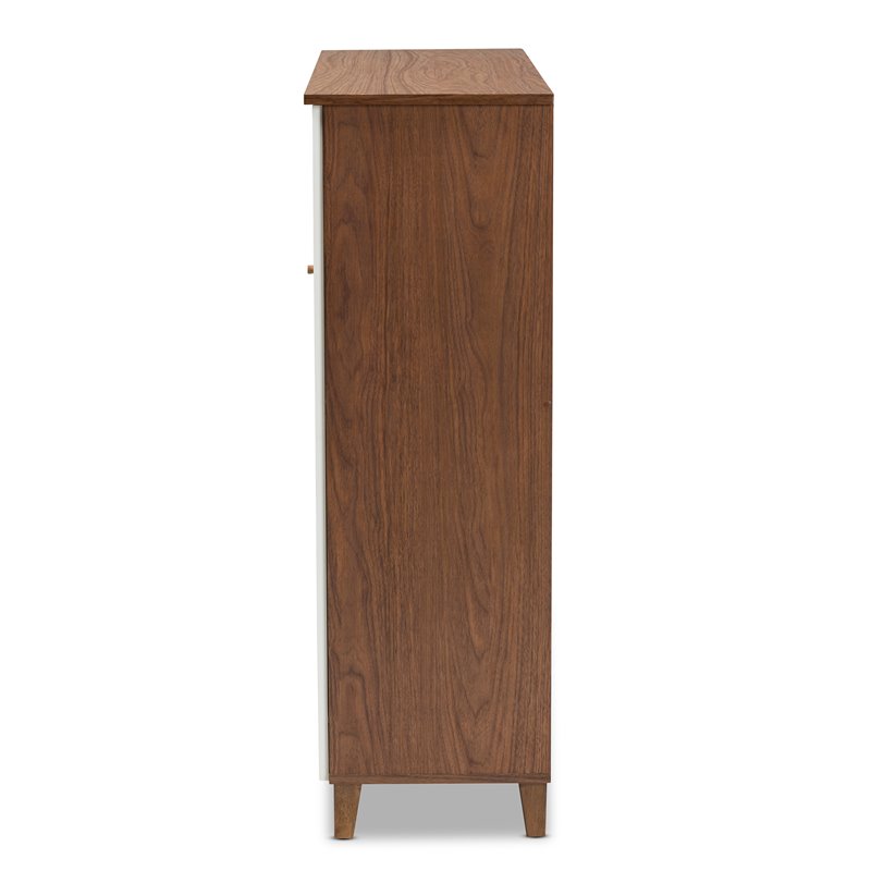 Bowery Hill Walnut Finished 11-Shelf Wood Shoe Cabinet with Drawer