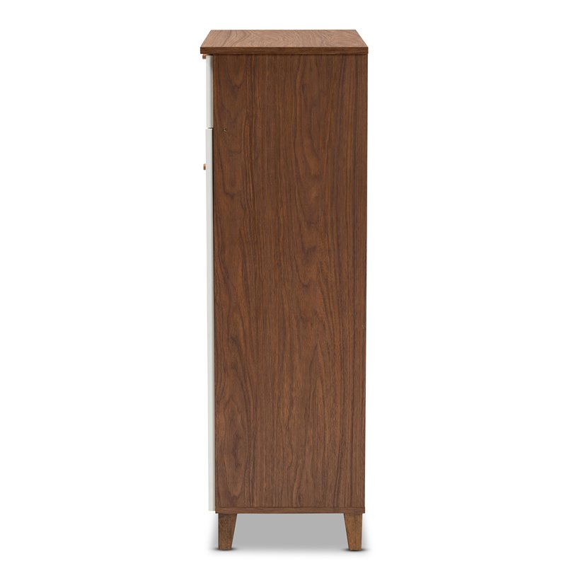 Bowery Hill White and Walnut 5-Shelf Wood Shoe Cabinet with Drawer
