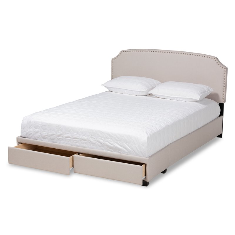 Bowery Hill Upholstered Modern Fabric Platform Storage Queen Bed in Beige