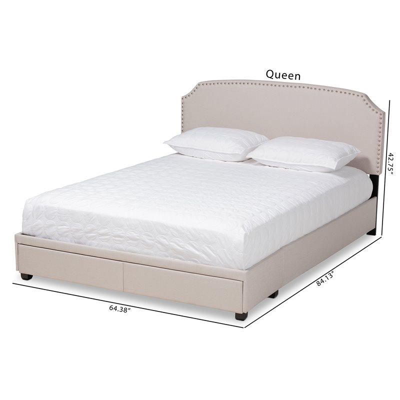Bowery Hill Upholstered Modern Fabric Platform Storage Queen Bed in Beige