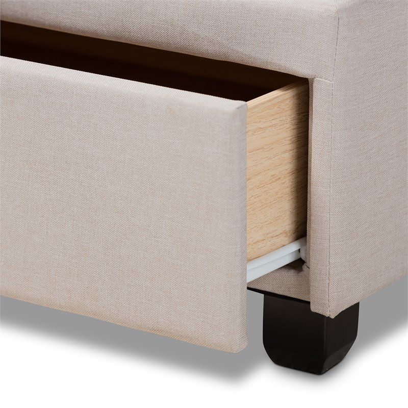 Bowery Hill Upholstered Modern Fabric Platform Storage Queen Bed in Beige