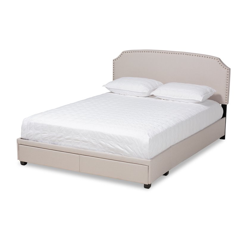 Bowery Hill Upholstered Modern Fabric Platform Storage Queen Bed in Beige
