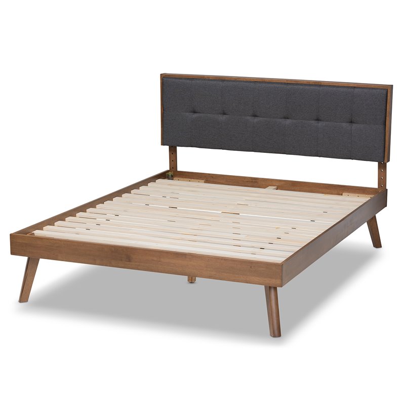 Bowery Hill King Size Dark Gray Fabric Walnut Finished Platform Bed