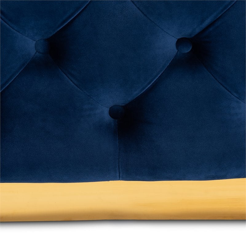 Bowery Hill Royal Blue Velvet Gold Finished Square Cocktail Ottoman