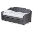 Bowery Hill Traditional Velvet Twin Size Button Tufted Daybed w/ Trundle in Gray