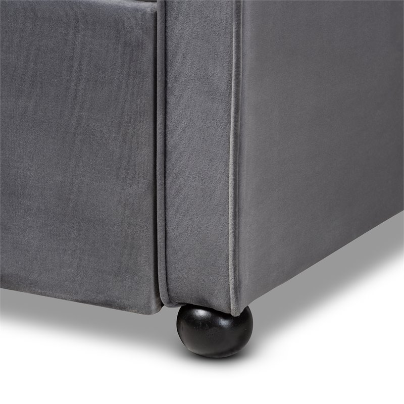Bowery Hill Traditional Velvet Twin Size Button Tufted Daybed w/ Trundle in Gray