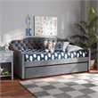 Bowery Hill Traditional Velvet Twin Size Button Tufted Daybed w/ Trundle in Gray