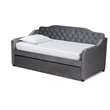 Bowery Hill Traditional Velvet Twin Size Button Tufted Daybed w/ Trundle in Gray