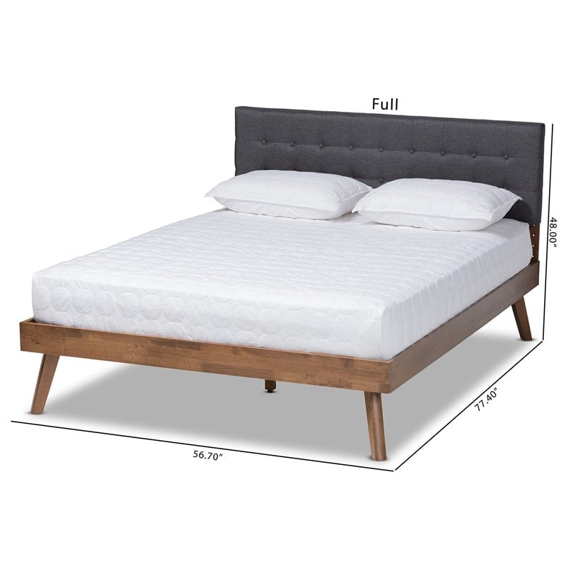 Bowery Hill King Size Dark Gray Fabric Walnut Finished Platform Bed