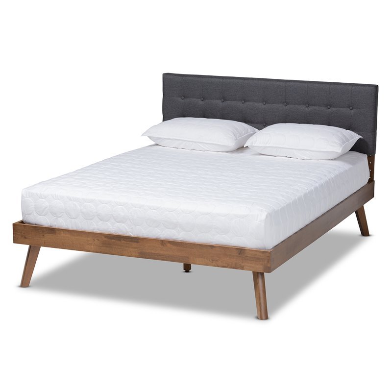 Bowery Hill King Size Dark Gray Fabric Walnut Finished Platform Bed
