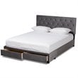 Bowery Hill Modern Velvet Tufted Platform Storage Queen Bed in Gray