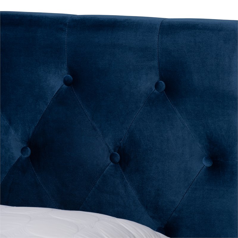 Bowery Hill Modern Velvet Tufted Platform Storage Queen Bed in Blue