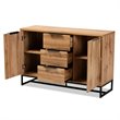 Bowery Hill Oak Finished Wood Black Metal 3-Drawer Sideboard Buffet