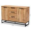 Bowery Hill Oak Finished Wood Black Metal 3-Drawer Sideboard Buffet