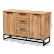Bowery Hill Oak Finished Wood Black Metal 3-Drawer Sideboard Buffet