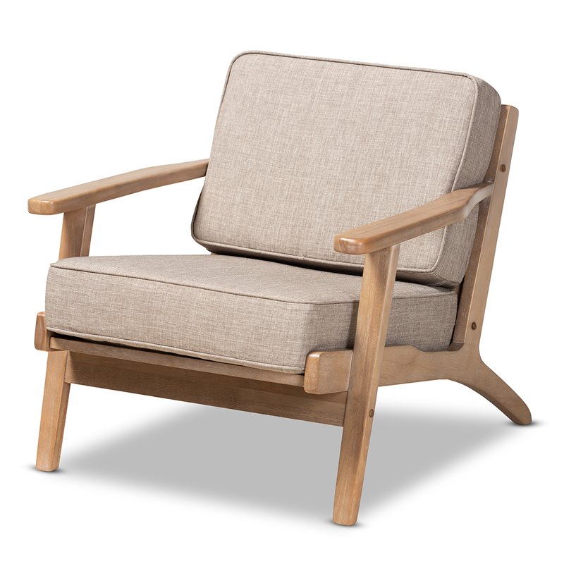 Bowery Hill Light Grey Upholstered Oak Wood Armchair and Ottoman Set