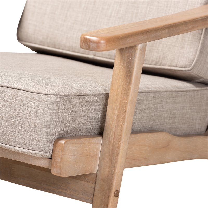 Bowery Hill Light Grey Upholstered Oak Wood Armchair and Ottoman Set